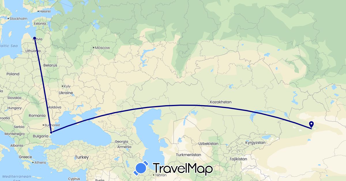 TravelMap itinerary: driving in Bulgaria, China, Latvia (Asia, Europe)